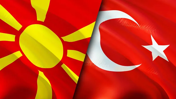 Nordmakedonien Och Turkiet Flaggor Viftande Flagga Design Norra Makedonien Turkiet — Stockfoto