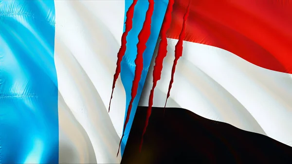 Guatemala Jemen Vlaggen Met Litteken Concept Wuivende Vlag Rendering Concept — Stockfoto