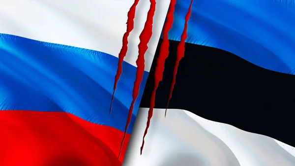 ロシアとエストニアは傷の概念でフラグを立てます 旗を振って3Dレンダリング ロシアとエストニアの紛争の概念 ロシア エストニア関係の概念 ロシアとエストニアの危機戦争攻撃コンプ — ストック写真