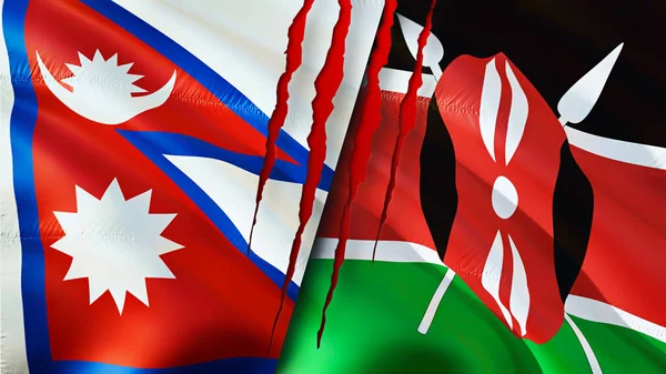 Nepal Kenya Flags Scar Concept Waving Flag Rendering Nepal Kenya — Stock Photo, Image