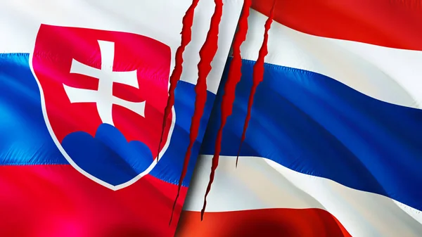 Bandeiras Eslováquia Tailândia Com Conceito Cicatriz Bandeira Ondulada Renderização Conceito — Fotografia de Stock