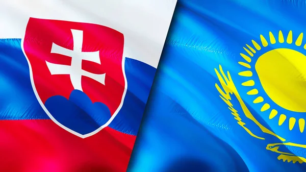 Flaggorna Från Slovakien Och Kazakstan Viftande Flagga Design Slovakien Kazakstan — Stockfoto