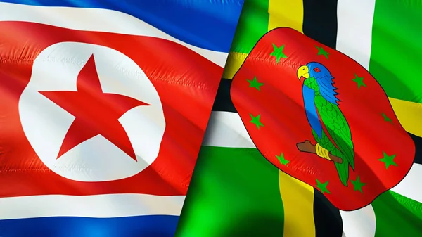 Banderas Corea Del Norte Dominica Diseño Banderas Waving Corea Del — Foto de Stock