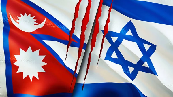 Bandeiras Nepal Israel Com Conceito Cicatriz Bandeira Ondulada Renderização Conceito — Fotografia de Stock