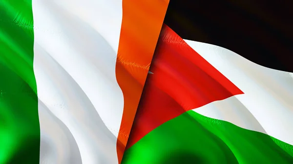 爱尔兰和约旦的国旗 3D波浪旗帜设计 爱尔兰约旦国旗 爱尔兰对约旦图像 3D渲染 爱尔兰与约旦的战争联盟概念 — 图库照片