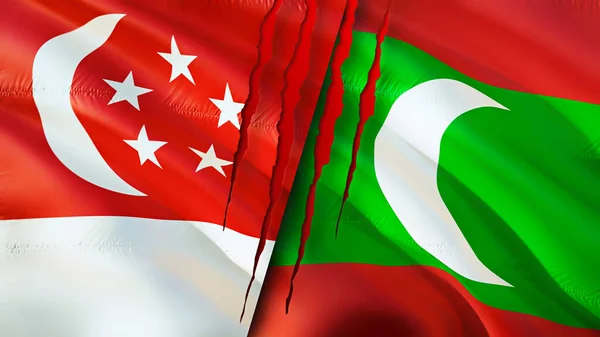 Σινγκαπούρη Και Μαλδίβες Σημαίες Ουλή Έννοια Κυματιστή Σημαία Τρισδιάστατη Απόδοση — Φωτογραφία Αρχείου