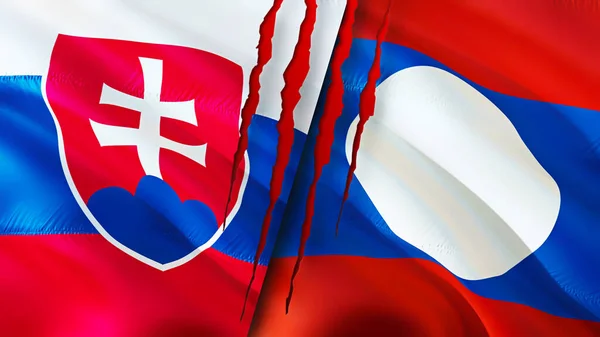 Bandiere Slovacchia Laos Con Concetto Cicatrice Bandiera Sventolante Rendering Slovacchia — Foto Stock