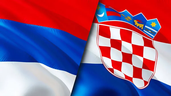 Serbia and Croatia flags. 3D Waving flag design. Serbia Croatia flag, picture, wallpaper. Serbia vs Croatia image,3D rendering. Serbia Croatia relations alliance and Trade,travel,tourism concep