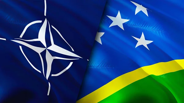 NATO and Solomon Islands flags. 3D Waving flag design. Solomon Islands NATO flag, picture, wallpaper. NATO vs Solomon Islands image,3D rendering. NATO Solomon Islands relations alliance an