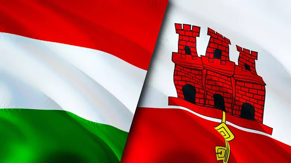 Угорщина Гібралтарські Прапори Waving Flag Угорський Прапор Гібралтару Фото Шпалери — стокове фото
