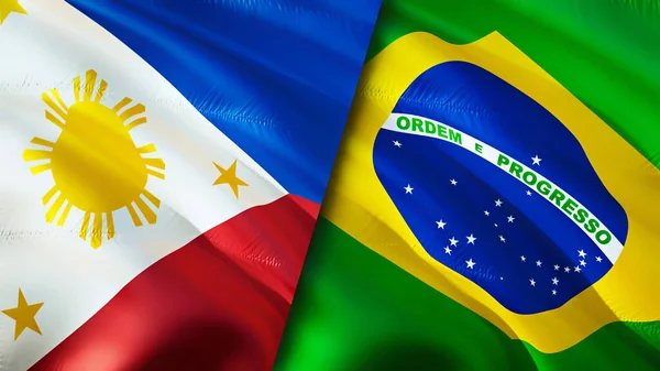 Philippines and Brazil flags. 3D Waving flag design. Philippines Brazil flag, picture, wallpaper. Philippines vs Brazil image,3D rendering. Philippines Brazil relations alliance an