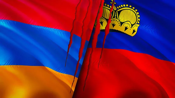 Armenia Liechtenstein Flags Scar Concept Waving Flag Rendering Armenia Liechtenstein — Stock Photo, Image