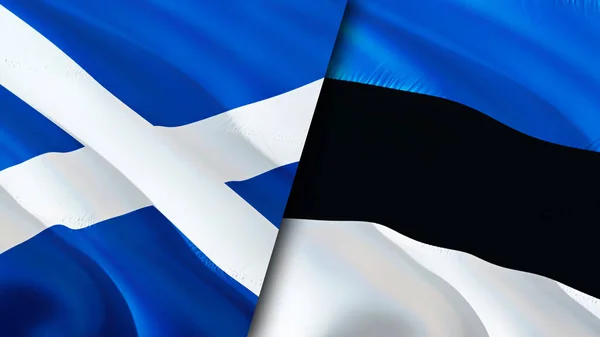 Scotland and Estonia flags. 3D Waving flag design. Scotland Estonia flag, picture, wallpaper. Scotland vs Estonia image,3D rendering. Scotland Estonia relations alliance and Trade,travel,touris