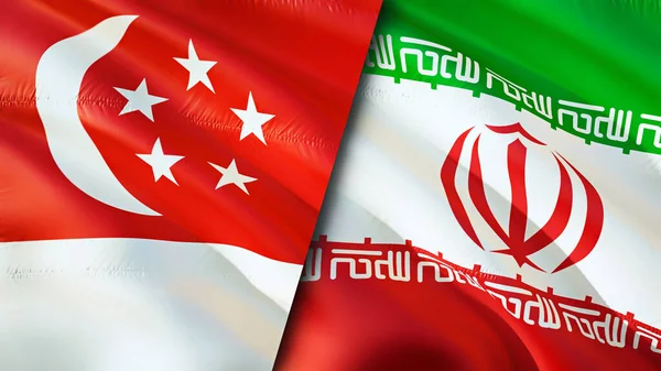 Singapore and Iran flags. 3D Waving flag design. Singapore Iran flag, picture, wallpaper. Singapore vs Iran image,3D rendering. Singapore Iran relations alliance and Trade,travel,tourism concep