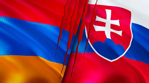 Armenia Eslovaquia Banderas Con Concepto Cicatriz Bandera Ondeante Representación Armenia — Foto de Stock
