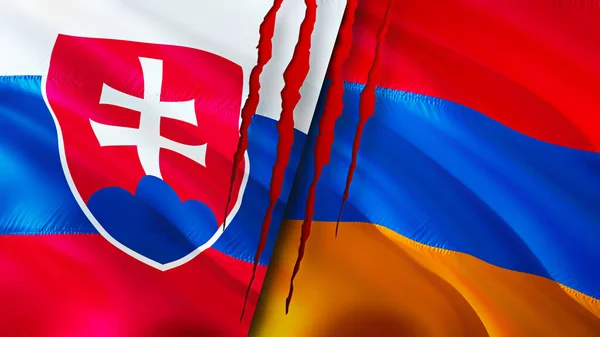Прапори Словаччини Вірменії Концепцією Шрамів Прапор Рендеринг Словаччині Вірменії Існує — стокове фото