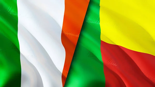 Banderas Irlanda Benín Diseño Banderas Waving Irlanda Benin Bandera Foto —  Fotos de Stock