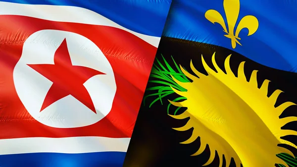 North Korea and Guadeloupe flags. 3D Waving flag design. North Korea Guadeloupe flag, picture, wallpaper. North Korea vs Guadeloupe image,3D rendering. North Korea Guadeloupe relations alliance an