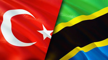 Hindi ve Tanzanya bayrakları. 3 boyutlu dalgalanan bayrak tasarımı. Hindi Tanzanya bayrağı, resim, duvar kağıdı. Türkiye, Tanzanya 'ya karşı, görüntü 3D. Türkiye Tanzanya ilişkileri ittifak ve ticaret, seyahat ve turizm consepti