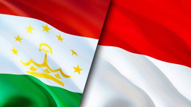 Tacikistan ve Monako bayrakları. 3 boyutlu dalgalanan bayrak tasarımı. Tacikistan Monako bayrağı, resim, duvar kağıdı. Tacikistan, Monako 'ya karşı, 3 boyutlu canlandırma. Tacikistan Monako ilişkileri ittifak ve ticaret, seyahat, turnuva