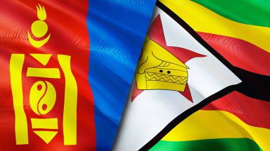 Moğolistan ve Zimbabwe bayrakları. 3 boyutlu dalgalanan bayrak tasarımı. Moğolistan Zimbabwe bayrağı, resim, duvar kağıdı. Moğolistan, Zimbabwe 'ye karşı, görüntü 3 boyutlu. Moğolistan Zimbabve ilişkileri ittifak ve ticaret, seyahat, turnuva