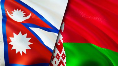 Nepal ve Belarus bayrakları. 3 boyutlu dalgalanan bayrak tasarımı. Nepal Belarus bayrağı, resim, duvar kağıdı. Nepal, Belarus 'a karşı, görüntü 3 boyutlu. Nepal Belarus ilişkileri ittifak ve ticaret, seyahat, turizm konsepti
