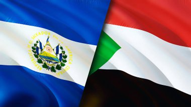El Salvador ve Sudan bayrakları. 3 boyutlu dalgalanan bayrak tasarımı. El Salvador Sudan bayrağı, resim, duvar kağıdı. El Salvador Sudan 'a karşı, görüntü 3D. El Salvador Sudan ilişkileri savaş ittifakı kavramı. Ticaret.