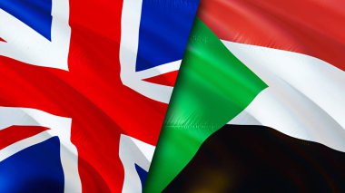 İngiltere ve Sudan bayrakları. 3 boyutlu dalgalanan bayrak tasarımı. Birleşik Krallık Sudan bayrağı, resim, duvar kağıdı. Birleşik Krallık Sudan imajına karşı, 3D görüntüleme. Birleşik Krallık Sudan ilişkileri bir ittifak