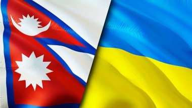 Nepal ve Ukrayna bayrakları. 3 boyutlu dalgalanan bayrak tasarımı. Nepal Ukrayna bayrağı, resim, duvar kağıdı. Nepal, Ukrayna 'ya karşı, görüntü 3 boyutlu. Nepal Ukrayna ilişkileri ittifak ve ticaret, seyahat, turizm konsepti