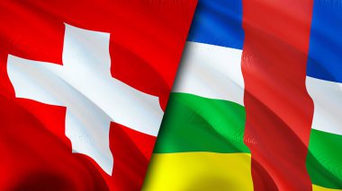 İsviçre ve Orta Afrika Cumhuriyeti bayrakları. 3 boyutlu dalgalanan bayrak tasarımı. İsviçre Orta Afrika Cumhuriyeti bayrağı, resim, duvar kağıdı. İsviçre, Orta Afrika Cumhuriyeti 'ne karşı görüntü, 3D görüntüleme