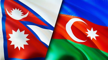 Nepal ve Azerbaycan bayrakları. 3 boyutlu dalgalanan bayrak tasarımı. Nepal Azerbaycan bayrağı, resim, duvar kağıdı. Nepal, Azerbaycan 'a karşı, görüntü 3 boyutlu. Nepal Azerbaycan ilişkileri ittifak ve ticaret, seyahat, turnuva