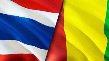 Tayland ve Gine bayrakları. 3 boyutlu dalgalanan bayrak tasarımı. Tayland Gine bayrağı, resim, duvar kağıdı. Tayland vs Gine imajı, 3 boyutlu görüntüleme. Tayland Gine ilişkileri ittifak ve ticaret, seyahat, turizm konsepti