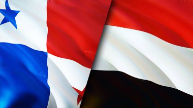 Panama ve Yemen bayrakları. 3 boyutlu dalgalanan bayrak tasarımı. Panama Yemen bayrağı, resim, duvar kağıdı. Panama, Yemen 'e karşı, görüntü 3 boyutlu. Panama Yemen ilişkileri ittifak ve ticaret, seyahat, turizm konsepti