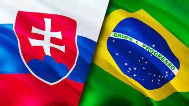Slovakya ve Brezilya bayrakları. 3 boyutlu dalgalanan bayrak tasarımı. Slovakya Brezilya bayrağı, resim, duvar kağıdı. Slovakya Brezilya 'ya karşı, görüntü 3 boyutlu. Slovakya Brezilya ilişkileri ittifak ve ticaret, seyahat, turizm konsepti