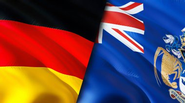 Almanya ve Tristan da Cunha bayrakları. 3 boyutlu dalgalanan bayrak tasarımı. Almanya Tristan da Cunha bayrağı, resim, duvar kağıdı. Almanya, Tristan da Cunha 'ya karşı, görüntü 3 boyutlu. Almanya Tristan da Cunha ilişkisi