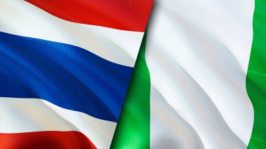 Tayland ve Nijerya bayrakları. 3 boyutlu dalgalanan bayrak tasarımı. Tayland ve Nijerya bayrağı, resim, duvar kağıdı. Tayland, Nijerya 'ya karşı, görüntü 3 boyutlu. Tayland Nijerya ilişkileri ittifak ve ticaret, seyahat, turnuva