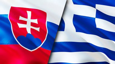 Slovakya ve Yunanistan bayrakları. 3 boyutlu dalgalanan bayrak tasarımı. Slovakya Yunanistan bayrağı, resim, duvar kağıdı. Slovakya Yunanistan 'a karşı, görüntü 3D. Slovakya Yunanistan ilişkileri ittifak ve Ticaret, seyahat ve turizm consepti