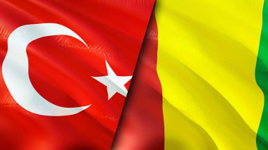 Hindi ve Gine bayrakları. 3 boyutlu dalgalanan bayrak tasarımı. Hindi bayrağı, resim, duvar kağıdı. Türkiye vs Gine imajı, 3D görüntüleme. Türkiye Gine ilişkileri ittifak ve ticaret, seyahat, turizm konsepti