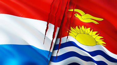 Lüksemburg ve Kiribati bayrakları ve yara izi konsepti. Dalgalanan bayrak, 3 boyutlu görüntüleme. Lüksemburg ve Kiribati çatışma konsepti. Lüksemburg Kiribati ilişkileri kavramı. Lüksemburg ve Kiribat bayrağı