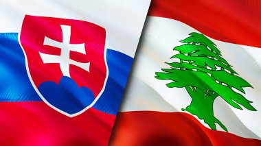 Slovakya ve Lübnan bayrakları. 3 boyutlu dalgalanan bayrak tasarımı. Slovakya Lübnan bayrağı, resim, duvar kağıdı. Slovakya, Lübnan 'a karşı, görüntü 3 boyutlu. Slovakya Lübnan ilişkileri ittifak ve ticaret, seyahat, turnuva