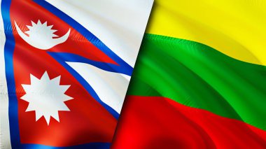 Nepal ve Litvanya bayrakları. 3 boyutlu dalgalanan bayrak tasarımı. Nepal Litvanya bayrağı, resim, duvar kağıdı. Nepal, Litvanya 'ya karşı, görüntü 3 boyutlu. Nepal Litvanya ilişkileri ittifak ve ticaret, seyahat, turizm konsepti