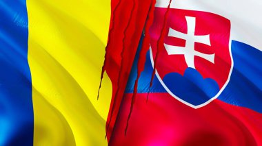 Romanya ve Slovakya bayrakları. 3 boyutlu dalgalanan bayrak tasarımı. Romanya Slovakya bayrağı, resim, duvar kağıdı. Romanya, Slovakya 'ya karşı, görüntü 3 boyutlu. Romanya Slovakya ilişkileri ittifak ve Ticaret, seyahat, turnuva