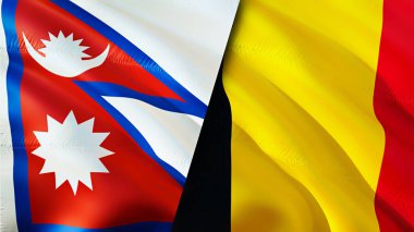 Nepal ve Belçika bayrakları. 3 boyutlu dalgalanan bayrak tasarımı. Nepal Belçika bayrağı, resim, duvar kağıdı. Nepal, Belçika 'ya karşı, görüntü 3 boyutlu. Nepal Belçika ilişkileri ittifak ve ticaret, seyahat, turizm konsepti