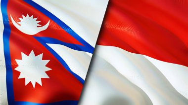 Nepal ve Endonezya bayrakları. 3 boyutlu dalgalanan bayrak tasarımı. Nepal Endonezya bayrağı, resim, duvar kağıdı. Nepal, Endonezya 'ya karşı, görüntü 3 boyutlu. Nepal Endonezya ilişkileri ittifak ve ticaret, seyahat, turizm konsepti