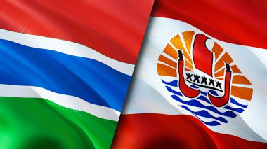 Gambiya ve Fransız Polinezyası bayrakları. 3 boyutlu dalgalanan bayrak tasarımı. Gambiya Fransız Polinezya bayrağı, resim, duvar kağıdı. Gambiya, Fransız Polinezyası 'na karşı, görüntü 3 boyutlu. Gambiya Fransız Polinezyası ilişkileri ittifak