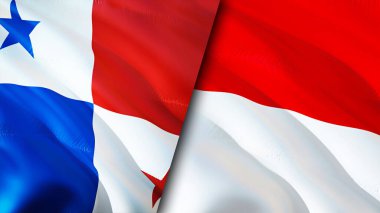 Panama ve Monako bayrakları. 3 boyutlu dalgalanan bayrak tasarımı. Panama Monako bayrağı, resim, duvar kağıdı. Panama, Monako 'ya karşı, görüntü 3 boyutlu. Panama Monako ilişkileri ittifak ve ticaret, seyahat, turizm konsepti