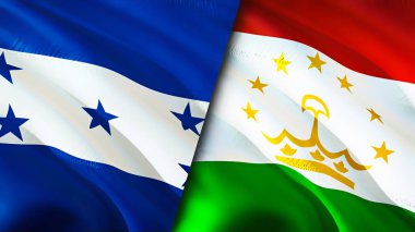 Honduras ve Tacikistan bayrakları. 3 boyutlu dalgalanan bayrak tasarımı. Honduras Tacikistan bayrağı, resim, duvar kağıdı. Honduras, Tacikistan 'a karşı, görüntü 3 boyutlu. Honduras Tacikistan ilişkileri bir ittifak