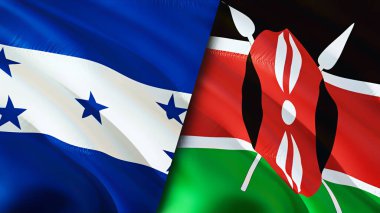 Honduras ve Kenya bayrakları. 3 boyutlu dalgalanan bayrak tasarımı. Honduras Kenya bayrağı, resim, duvar kağıdı. Honduras Kenya 'ya karşı, görüntü 3 boyutlu. Honduras Kenya ilişkileri ittifak ve ticaret, seyahat, turizm konsepti