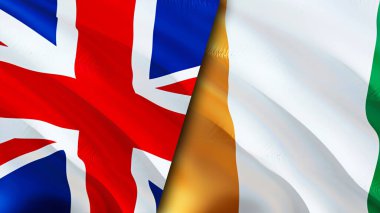 Birleşik Krallık ve Fildişi Sahili bayrakları. 3 boyutlu dalgalanan bayrak tasarımı. Birleşik Krallık Fildişi Sancak, resim, duvar kağıdı. Birleşik Krallık, Cote d 'Ivoire' a karşı görüntü, 3D görüntüleme. Birleşik Krallık Fildişi Sahnesi