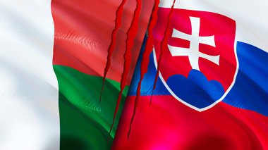 Madagaskar ve Slovakya bayrakları yara izi konseptiyle. Dalgalanan bayrak, 3 boyutlu görüntüleme. Madagaskar ve Slovakya çatışma konsepti. Madagaskar Slovakya ilişkileri kavramı. Madagaskar ve Slovaki bayrağı